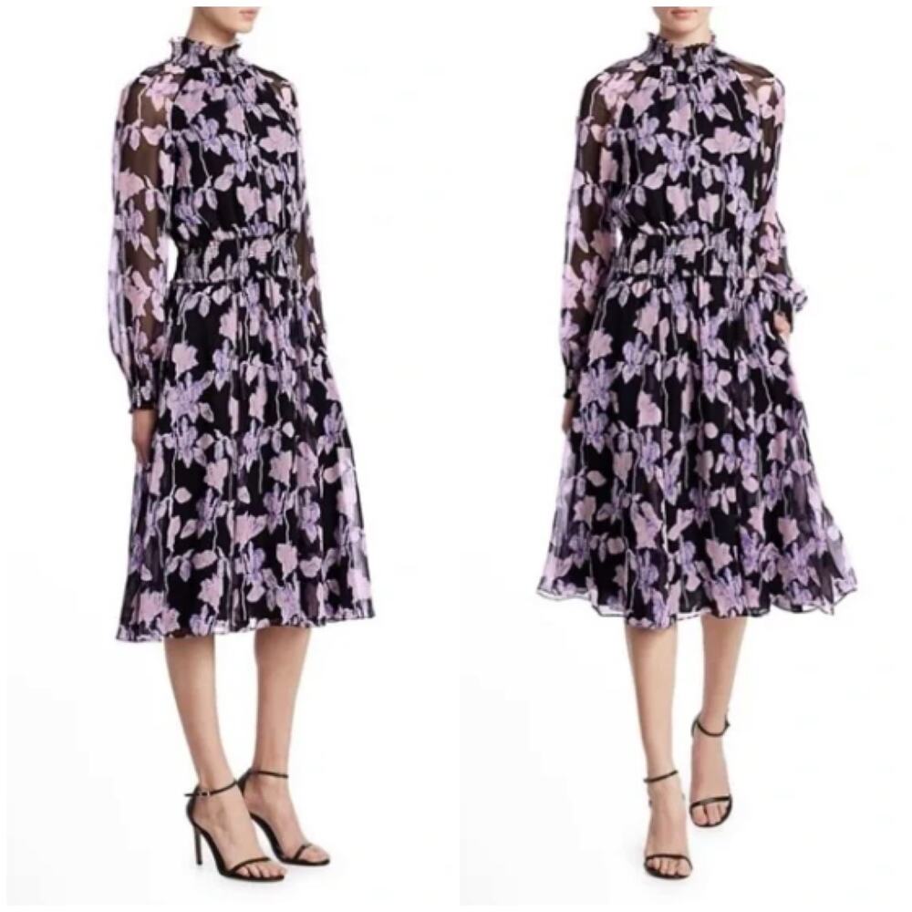 Anthropologie O.P.T On The Run Floral Dress Smocked Long Sleeve Modest Small NEW